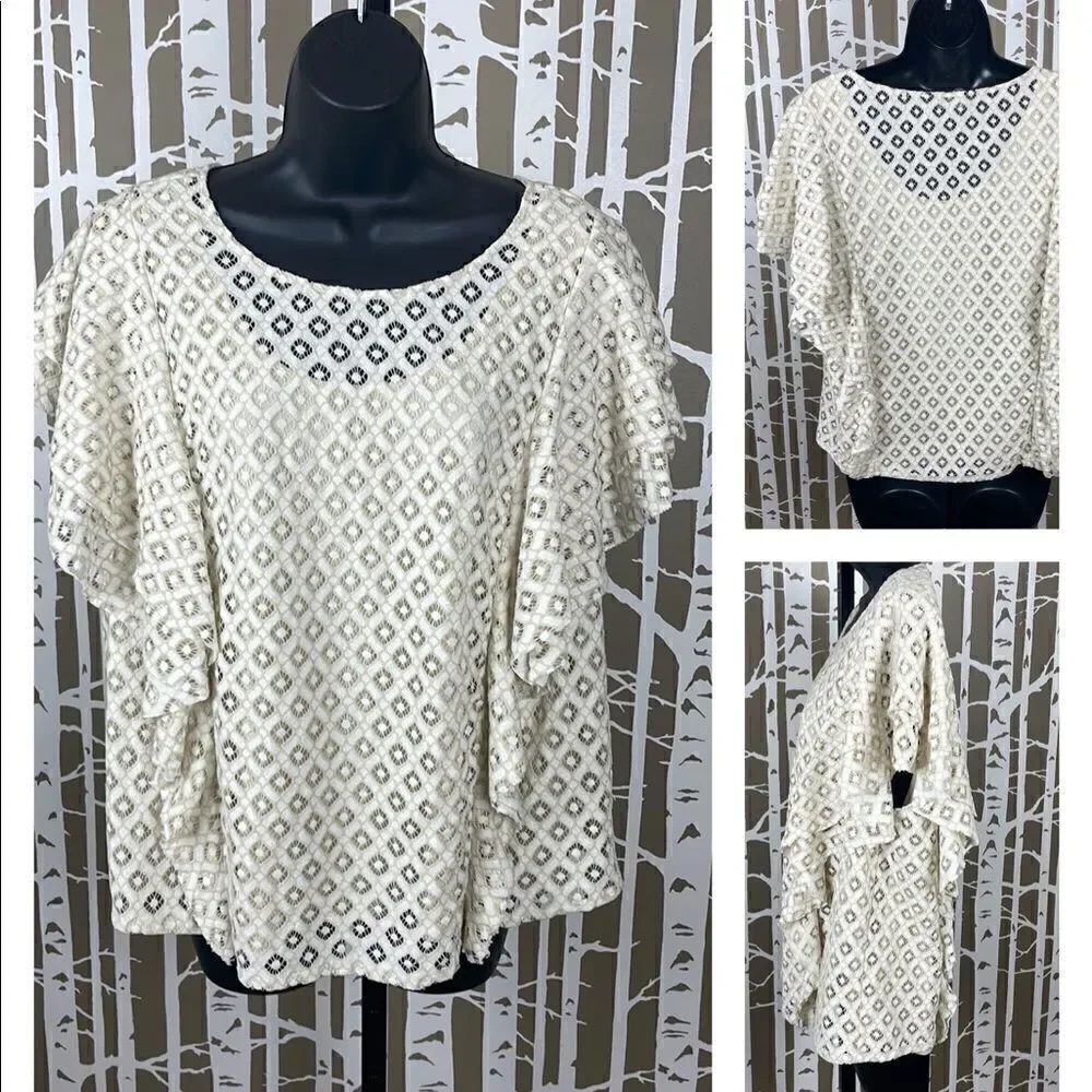 Boho Crochet Lace Ruffled Sleeve & Side Top sz 1X